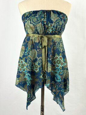 Vtg Self Esteem Y2K Babydoll Strapless Top Mesh Asymmetrical Forest Fairy Whimsy
